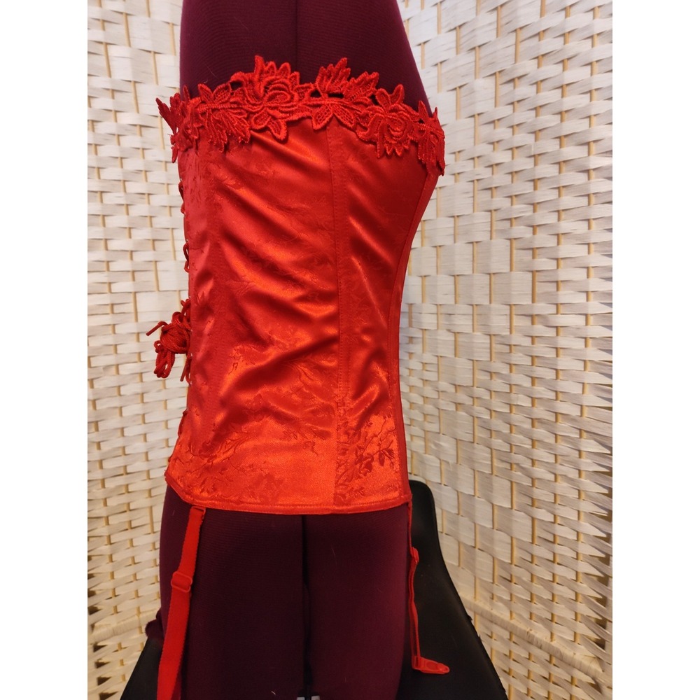 Deadstock Vintage Corset Bustier Coquette Balletcore Sz 34 RED Victorian 4 Strap - Picture 4 of 12